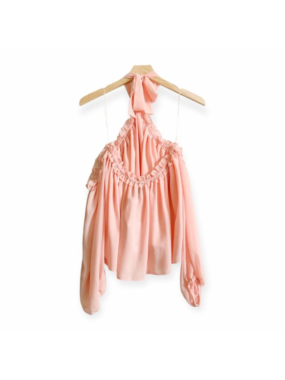 New with Tag MISA Pink Chiffon Lively Off the Shoulder Blouse, Size S - Picture 3 of 15